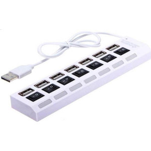 Portable USB Hub 2.0 7-port On/Off Switch White-με δυνατότητα τροφοδοσίας