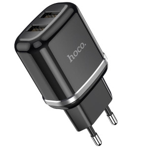 Φορτιστής Ταξιδίου Hoco N4 Aspiring με 2 Εξόδους Φόρτισης USB 5V 2.4A Μαύρος
