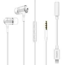 Hands Free Energizer UIL35WH Metal Stereo 3.5 mm  με Αντάπτορα Lightning MFI σε 3.5 mm και Πλήκτρα Λειτουργίας 1.2 Λευκό