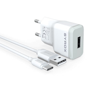 Φορτιστής Ταξιδίου Syrox J28 USB-A 5V/2A με Καλώδιο USB-C 1μ. Λευκό